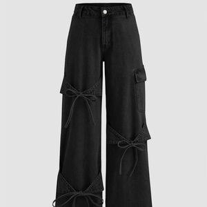 Cider Solid Bowknot Wide Leg Jeans